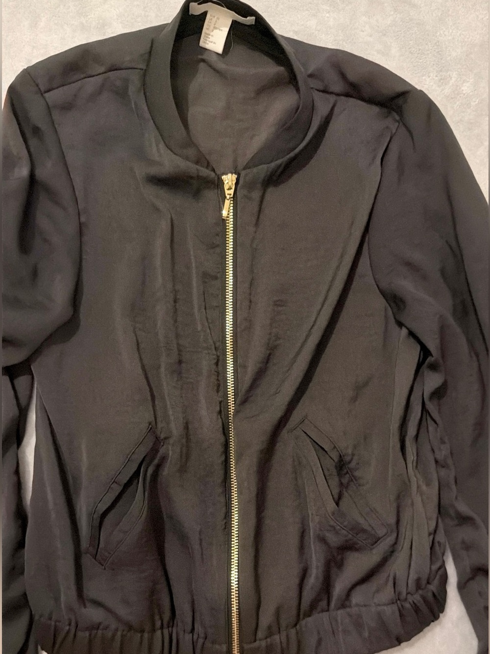 Dark Grey Bomber Jacket with Gold Zip